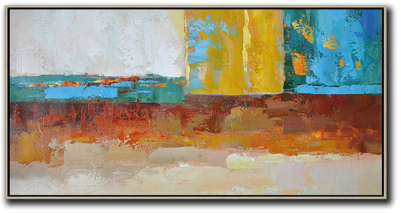 Extra Large Acrylic Painting On Canvas,Horizontal Palette Knife Contemporary Art,Hand Painted Abstract Art,White,Yellow,Red,Blue,Brown.etc